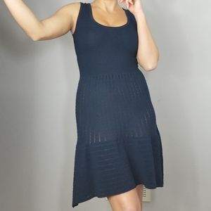 Autumn Cashmere Scoop Neck Ribbed Knit Navy Dress